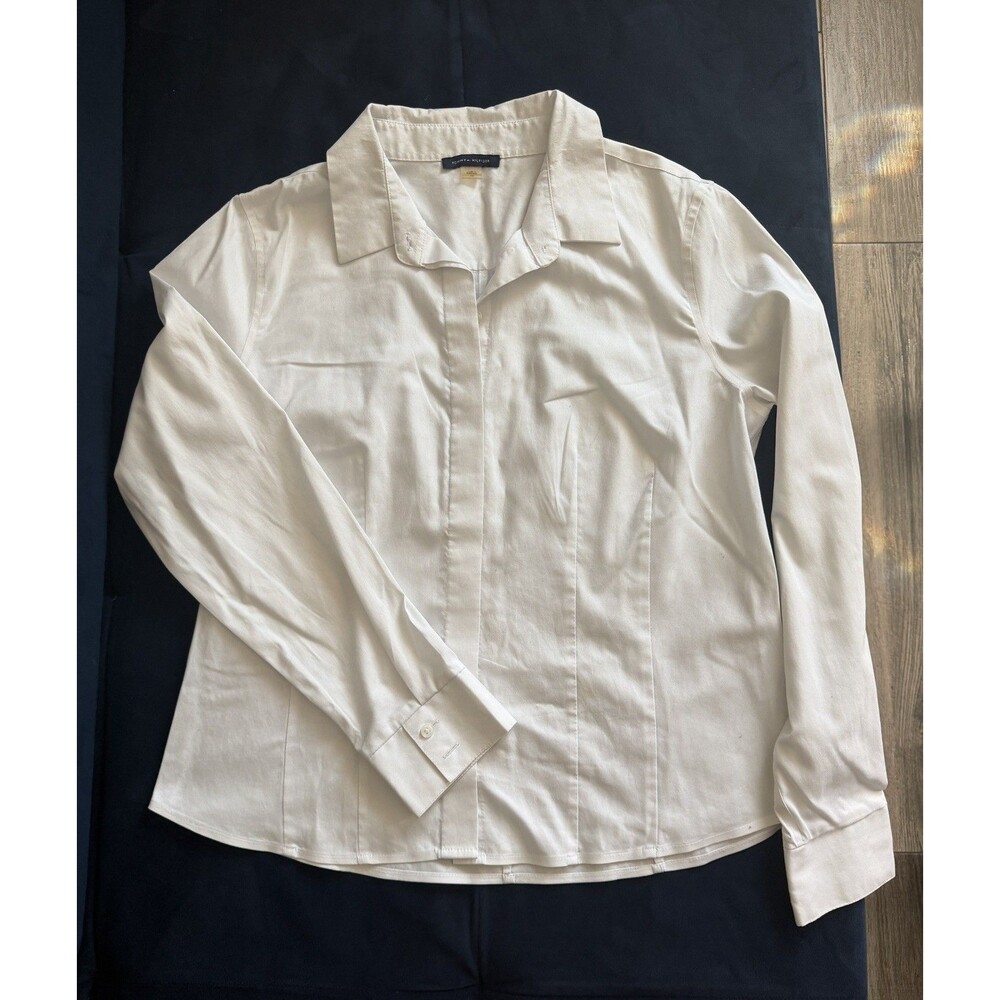 Tommy Hilfiger Women's White Long Sleeve Button-Down Blouse Size 12